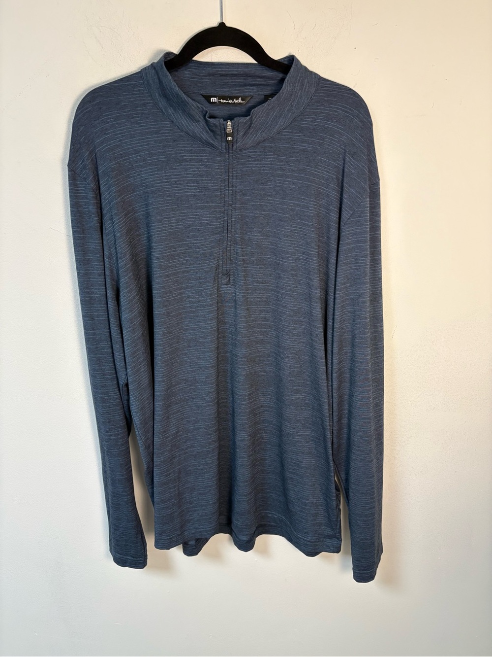 Travis Mathew Blue Heather Quarter-Zip Men's Sweater Performance 2XL